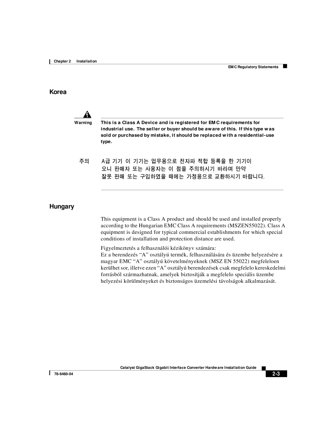 Cisco Systems WS-X3500-XL manual Korea Hungary 