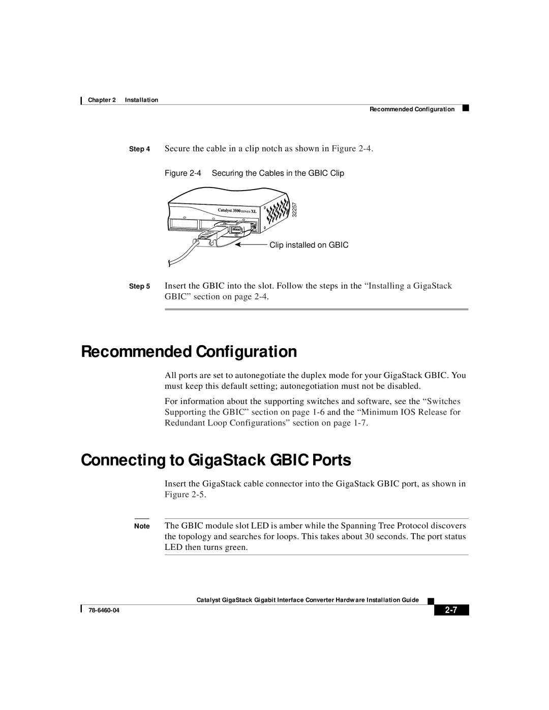 Cisco Systems WS-X3500-XL manual Recommended Configuration, Connecting to GigaStack Gbic Ports 