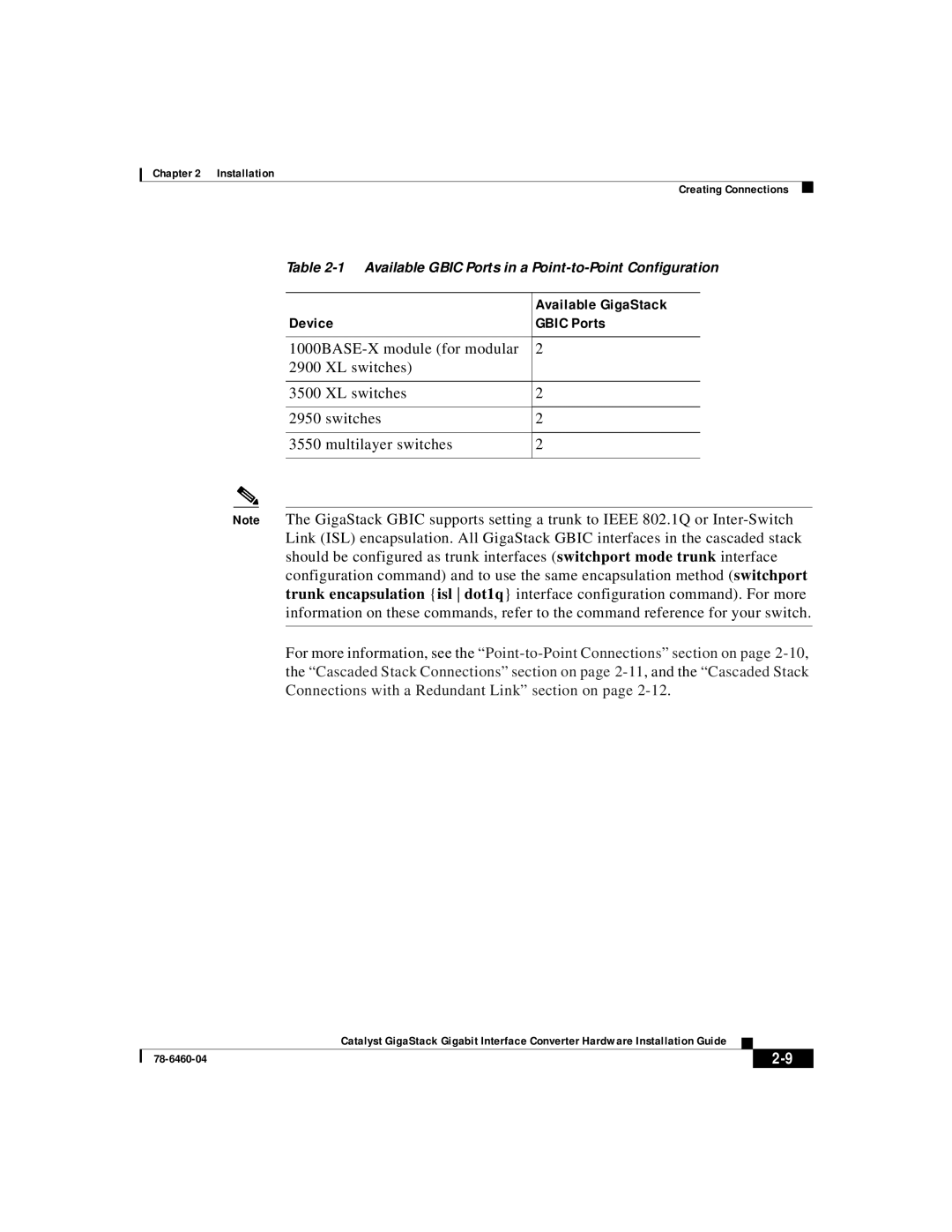 Cisco Systems WS-X3500-XL manual Available GigaStack, Device Gbic Ports 