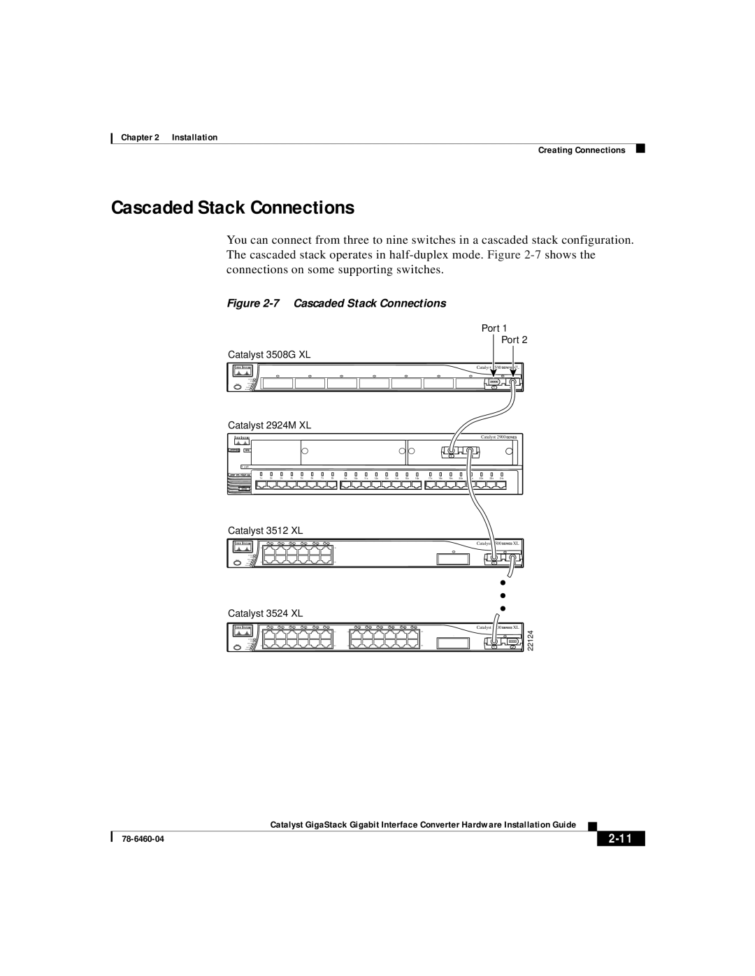 Cisco Systems WS-X3500-XL manual Cascaded Stack Connections 