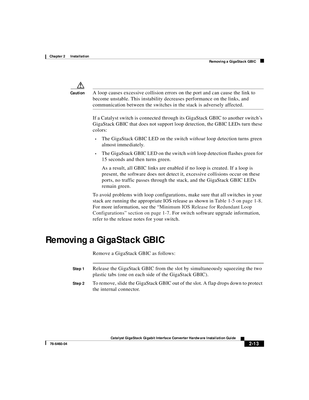 Cisco Systems WS-X3500-XL manual Removing a GigaStack Gbic 