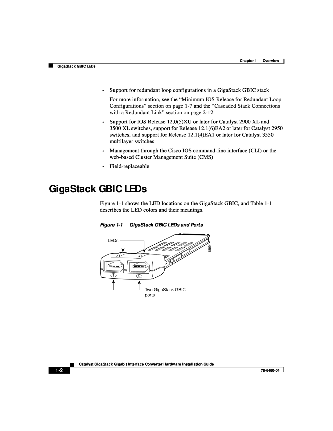 Cisco Systems WS-X3500-XL manual GigaStack GBIC LEDs 