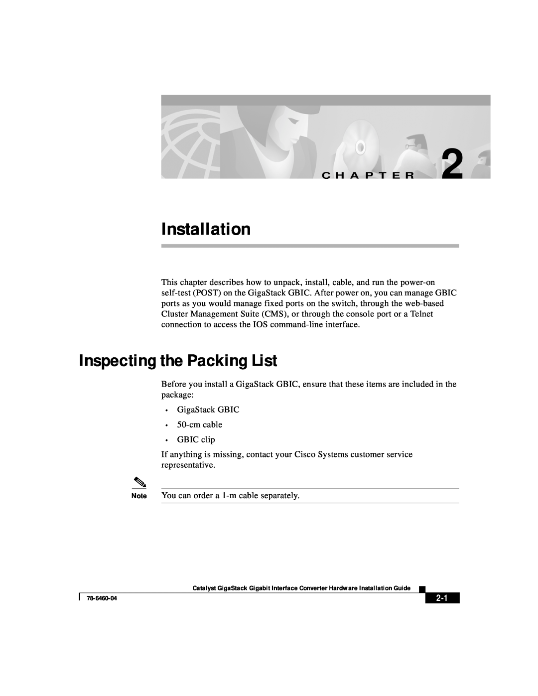 Cisco Systems WS-X3500-XL manual Installation, Inspecting the Packing List, C H A P T E R 