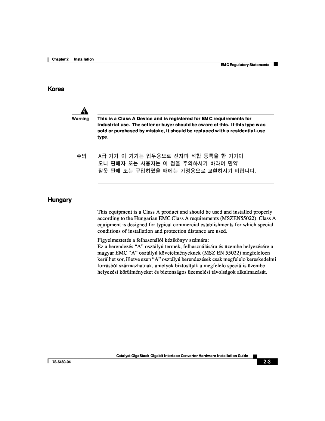 Cisco Systems WS-X3500-XL manual Korea, Hungary 