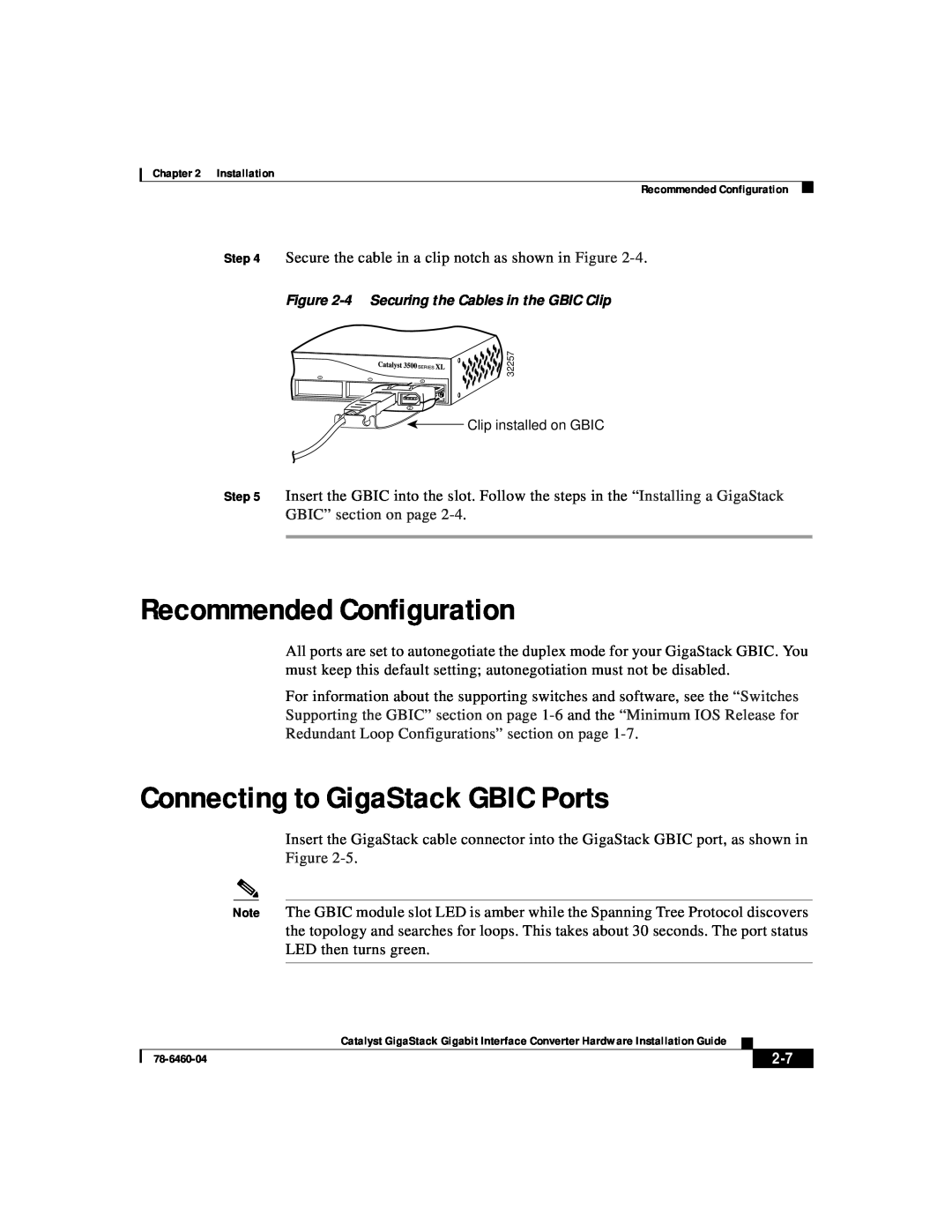 Cisco Systems WS-X3500-XL manual Recommended Configuration, Connecting to GigaStack GBIC Ports 