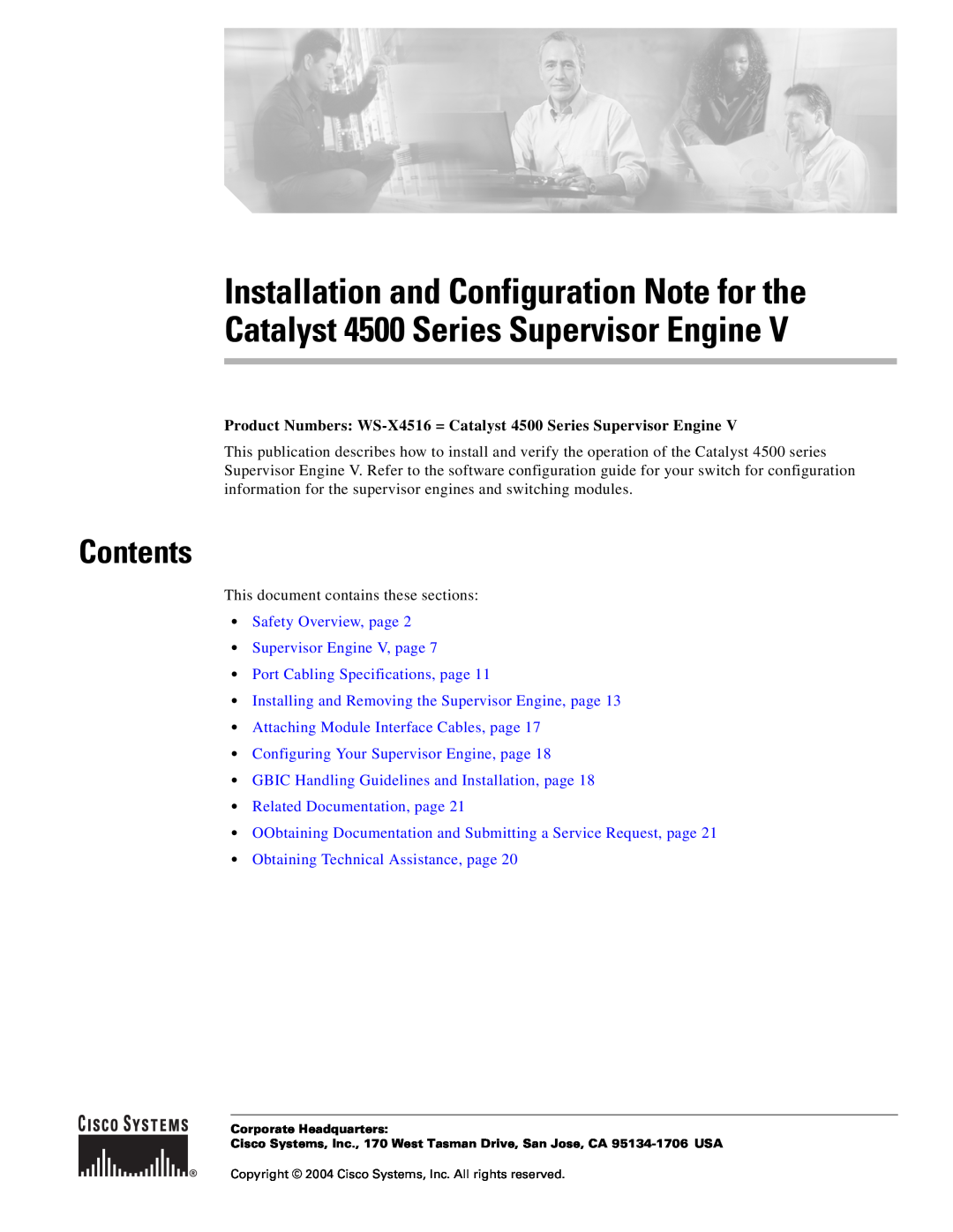 Cisco Systems specifications Contents, Product Numbers WS-X4516 = Catalyst 4500 Series Supervisor Engine 