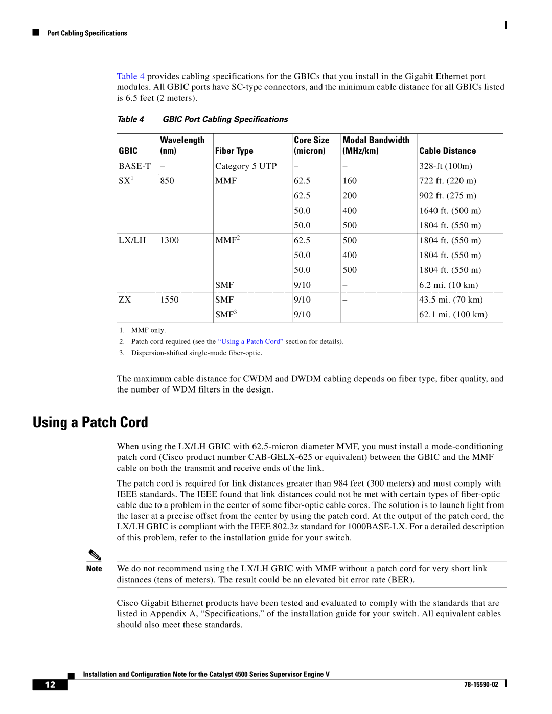 Cisco Systems WS-X4516 specifications Using a Patch Cord, Gbic 