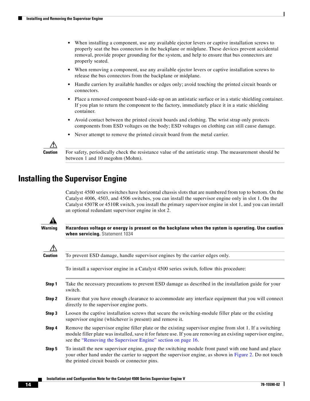 Cisco Systems WS-X4516 specifications Installing the Supervisor Engine 