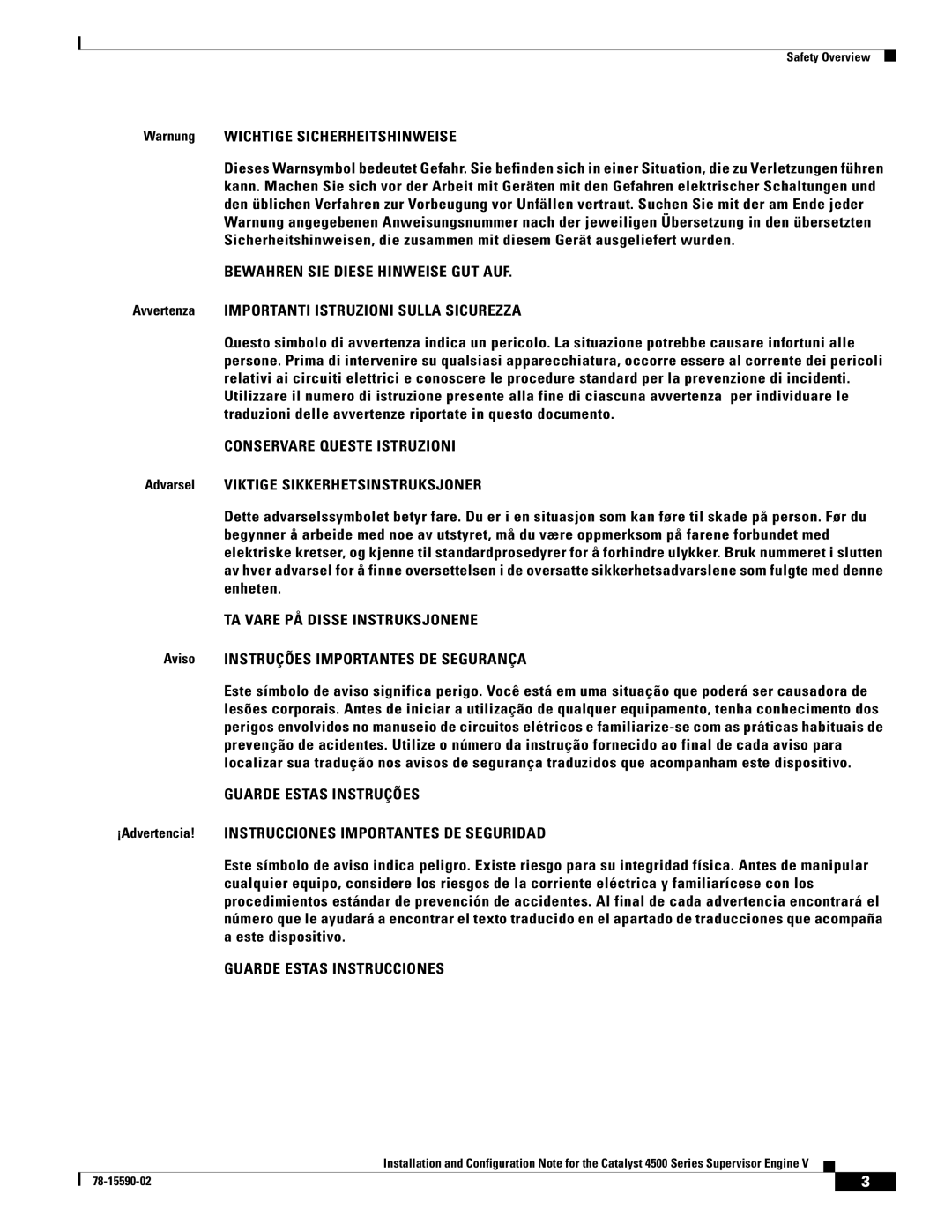 Cisco Systems WS-X4516 Bewahren SIE Diese Hinweise GUT AUF, Conservare Queste Istruzioni, TA Vare PÅ Disse Instruksjonene 