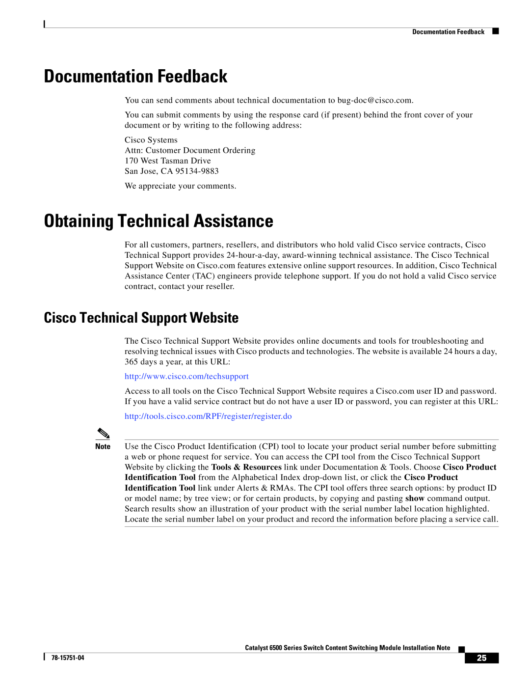 Cisco Systems WS-X6066-SLB-APC Documentation Feedback, Obtaining Technical Assistance, Cisco Technical Support Website 