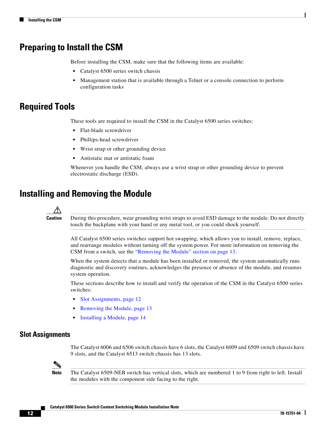 Cisco Systems WS-X6066-SLB-APC manual Preparing to Install the CSM, Required Tools, Installing and Removing the Module 