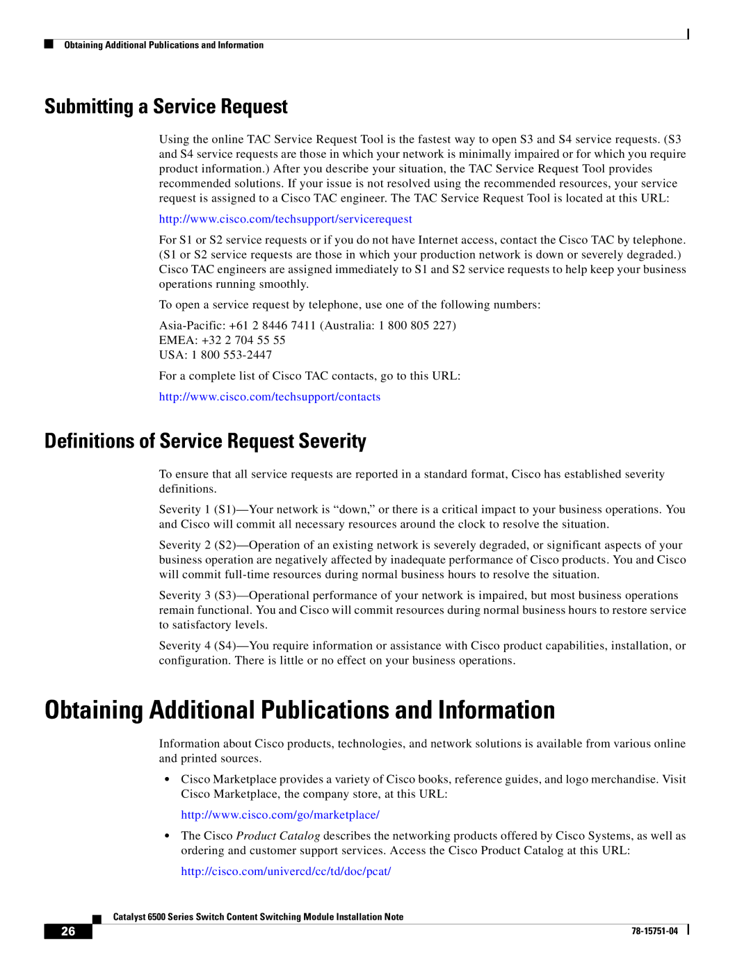 Cisco Systems WS-X6066-SLB-APC manual Obtaining Additional Publications and Information, Submitting a Service Request 