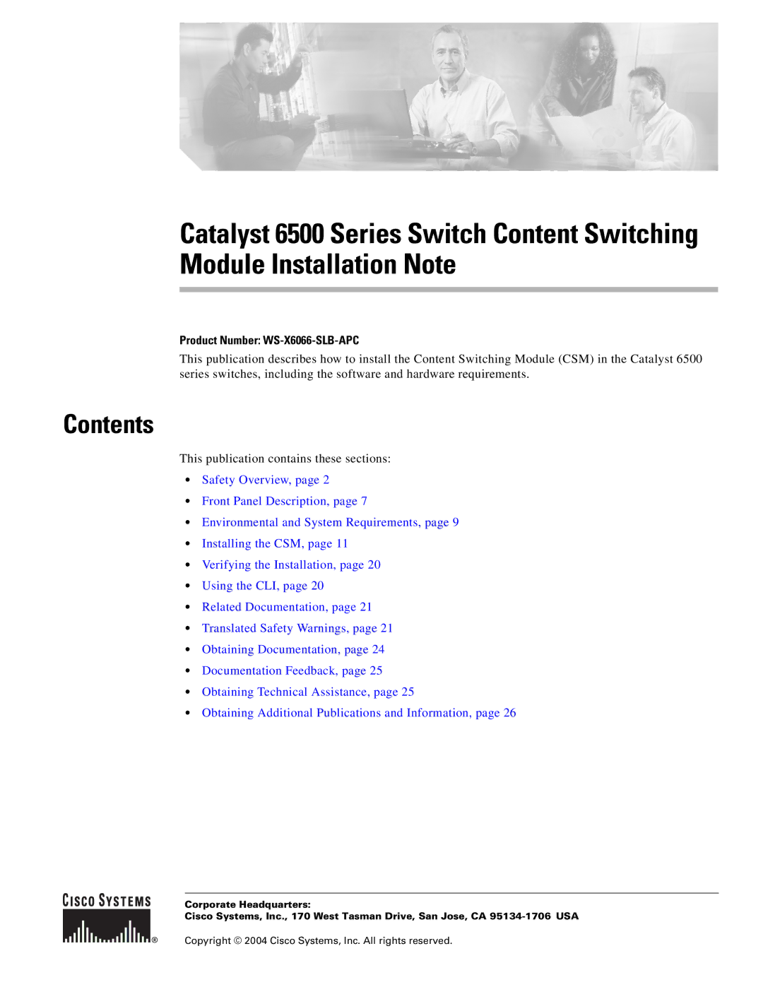 Cisco Systems WS-X6066-SLB-APC manual Contents 