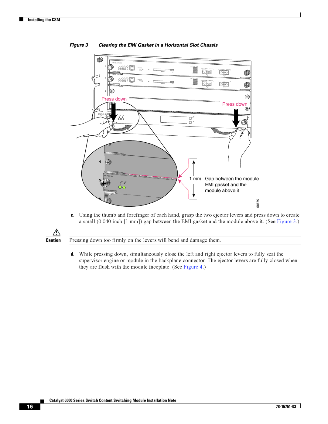 Cisco Systems WS-X6066-SLB-APC manual Clearing the EMI Gasket in a Horizontal Slot Chassis 