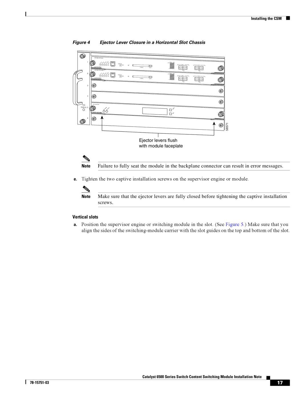 Cisco Systems WS-X6066-SLB-APC manual Ejector Lever Closure in a Horizontal Slot Chassis 