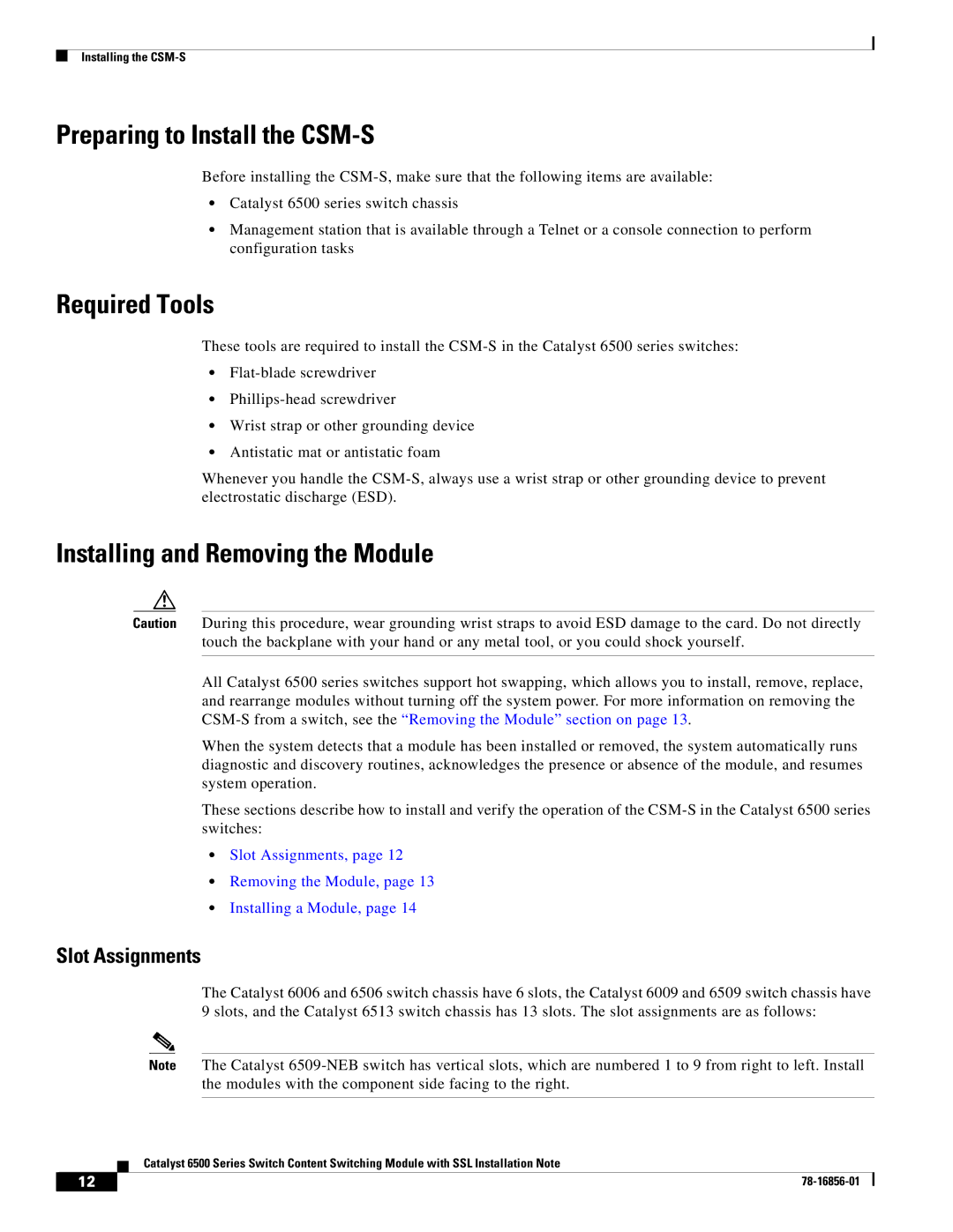 Cisco Systems WS-X6066-SLB-S-K9 manual Preparing to Install the CSM-S, Required Tools, Installing and Removing the Module 