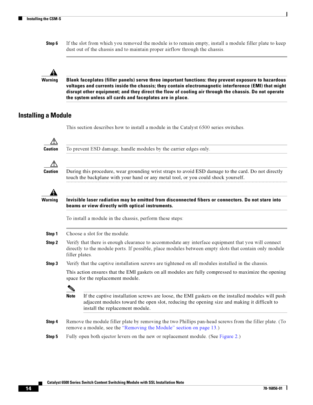 Cisco Systems WS-X6066-SLB-S-K9 manual Installing a Module 