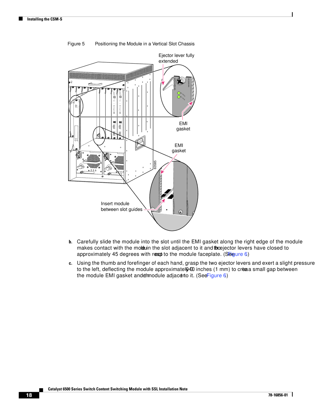 Cisco Systems WS-X6066-SLB-S-K9 manual Positioning the Module in a Vertical Slot Chassis 