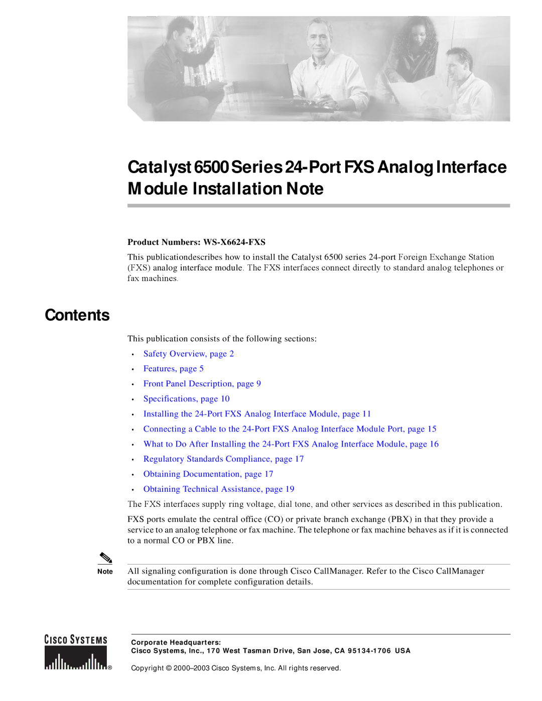 Cisco Systems WS-X6624-FXS specifications Contents 