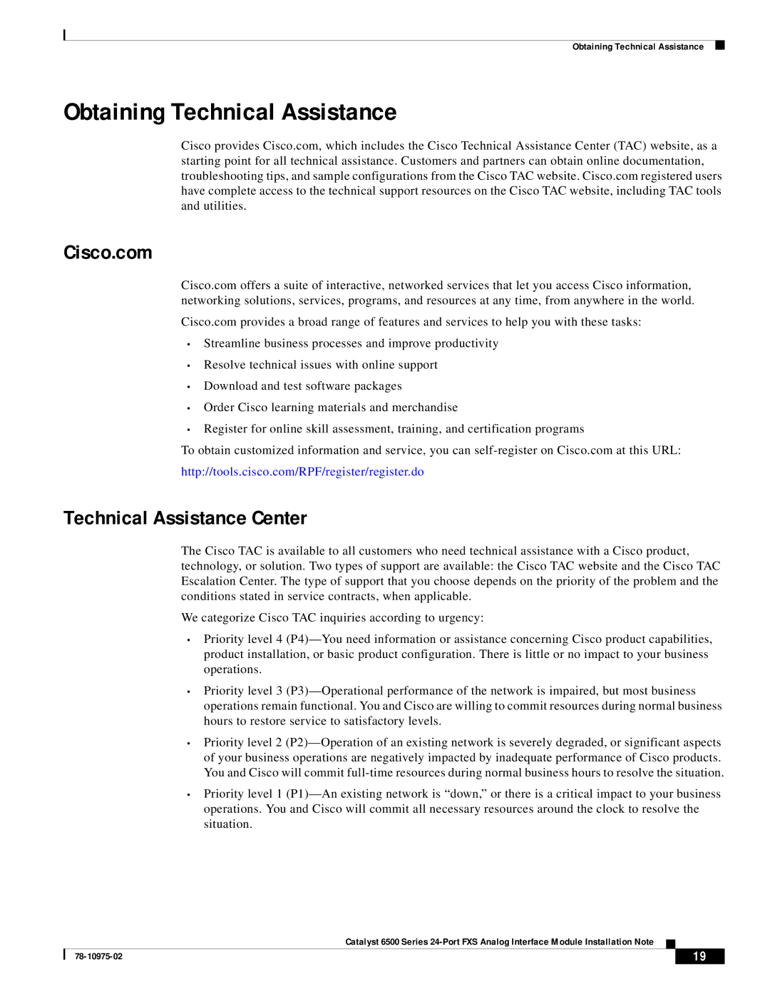 Cisco Systems WS-X6624-FXS specifications Obtaining Technical Assistance, Technical Assistance Center 