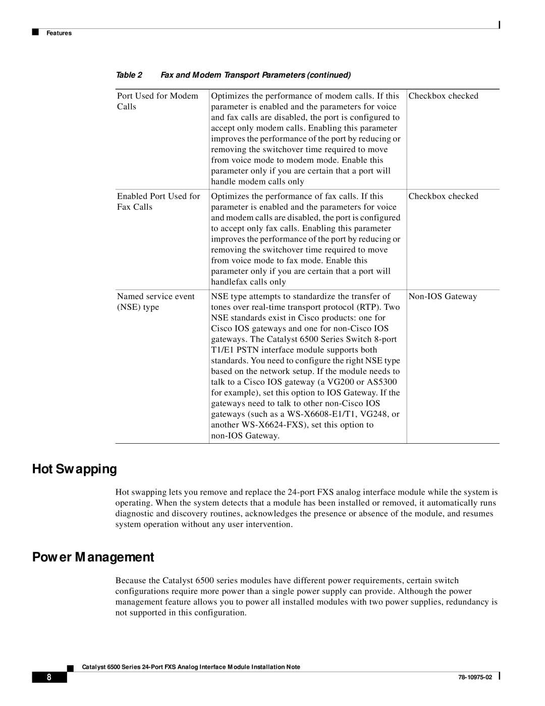 Cisco Systems WS-X6624-FXS specifications Hot Swapping, Power Management 