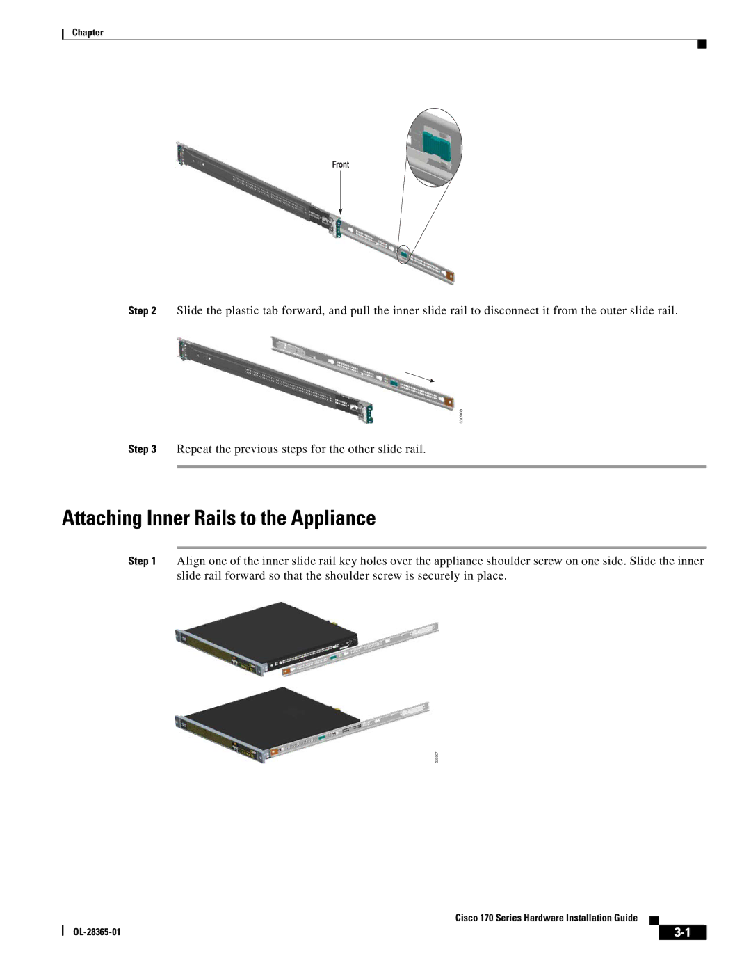 Cisco Systems WSA S170, WSAS170K9 manual Attaching Inner Rails to the Appliance 