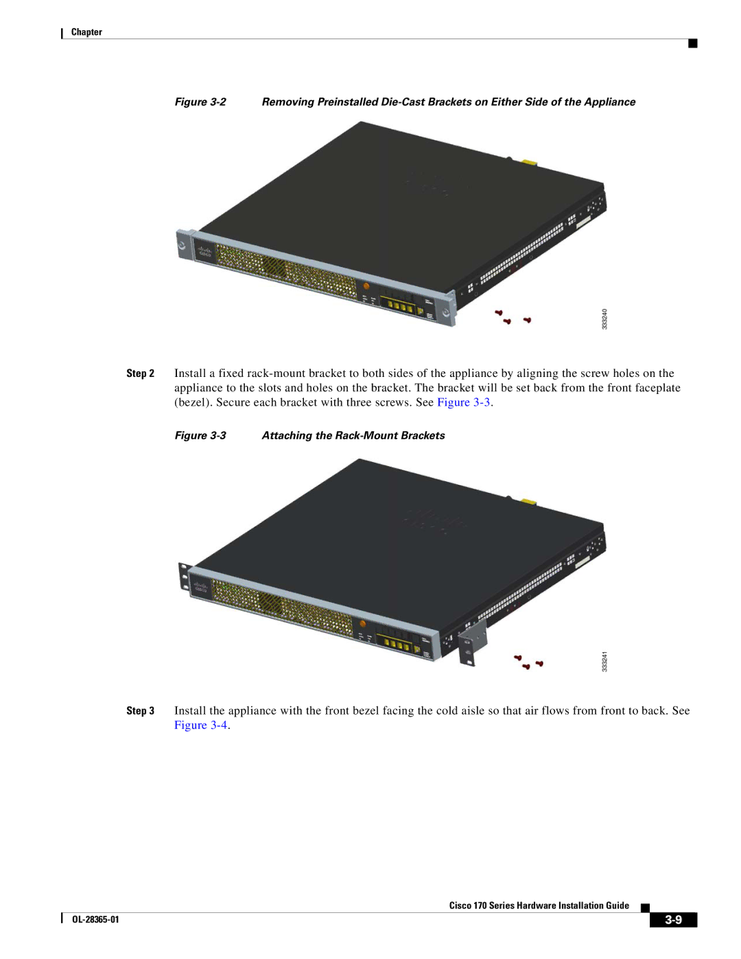 Cisco Systems WSA S170, WSAS170K9 manual Attaching the Rack-Mount Brackets 