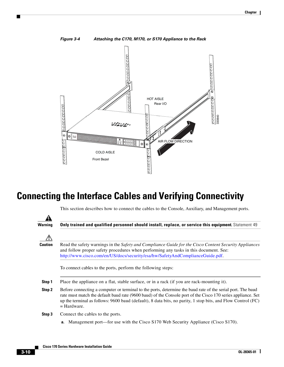 Cisco Systems WSAS170K9, WSA S170 manual Connecting the Interface Cables and Verifying Connectivity 