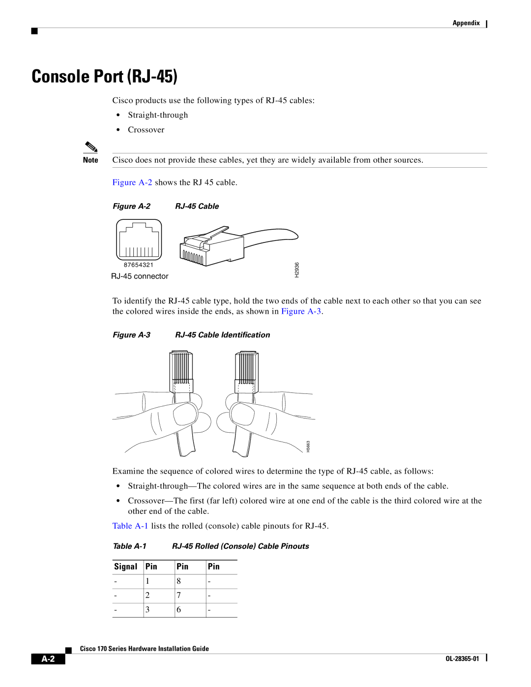 Cisco Systems WSAS170K9, WSA S170 manual Console Port RJ-45, Signal Pin 