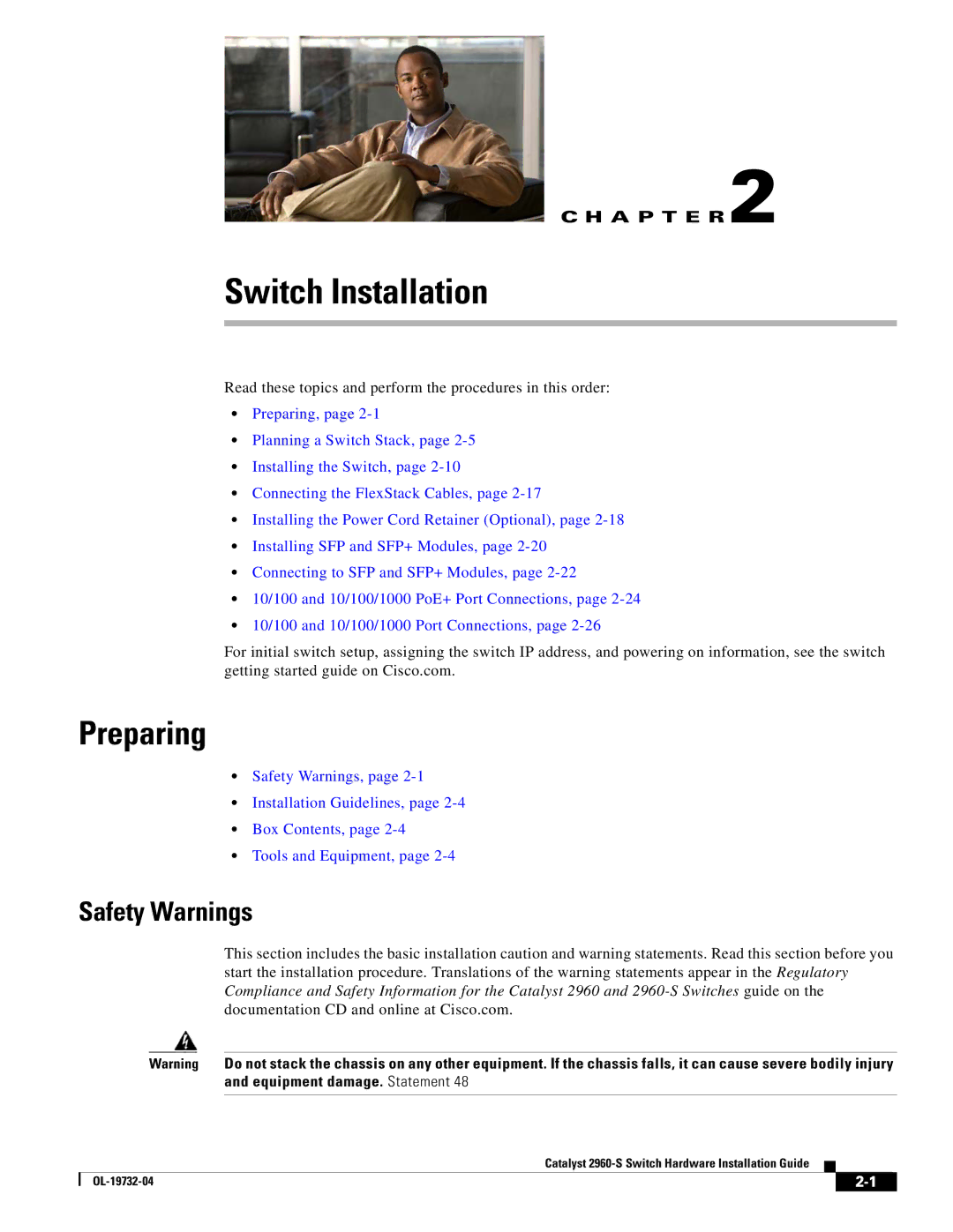 Cisco Systems 2960S-24TS-S manual Preparing, Safety Warnings, Read these topics and perform the procedures in this order 