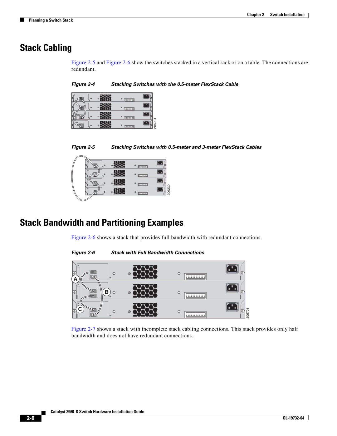 Cisco Systems WSC2960S24TSSRF, 2960S-24TS-S manual Stack Cabling, Stack Bandwidth and Partitioning Examples 