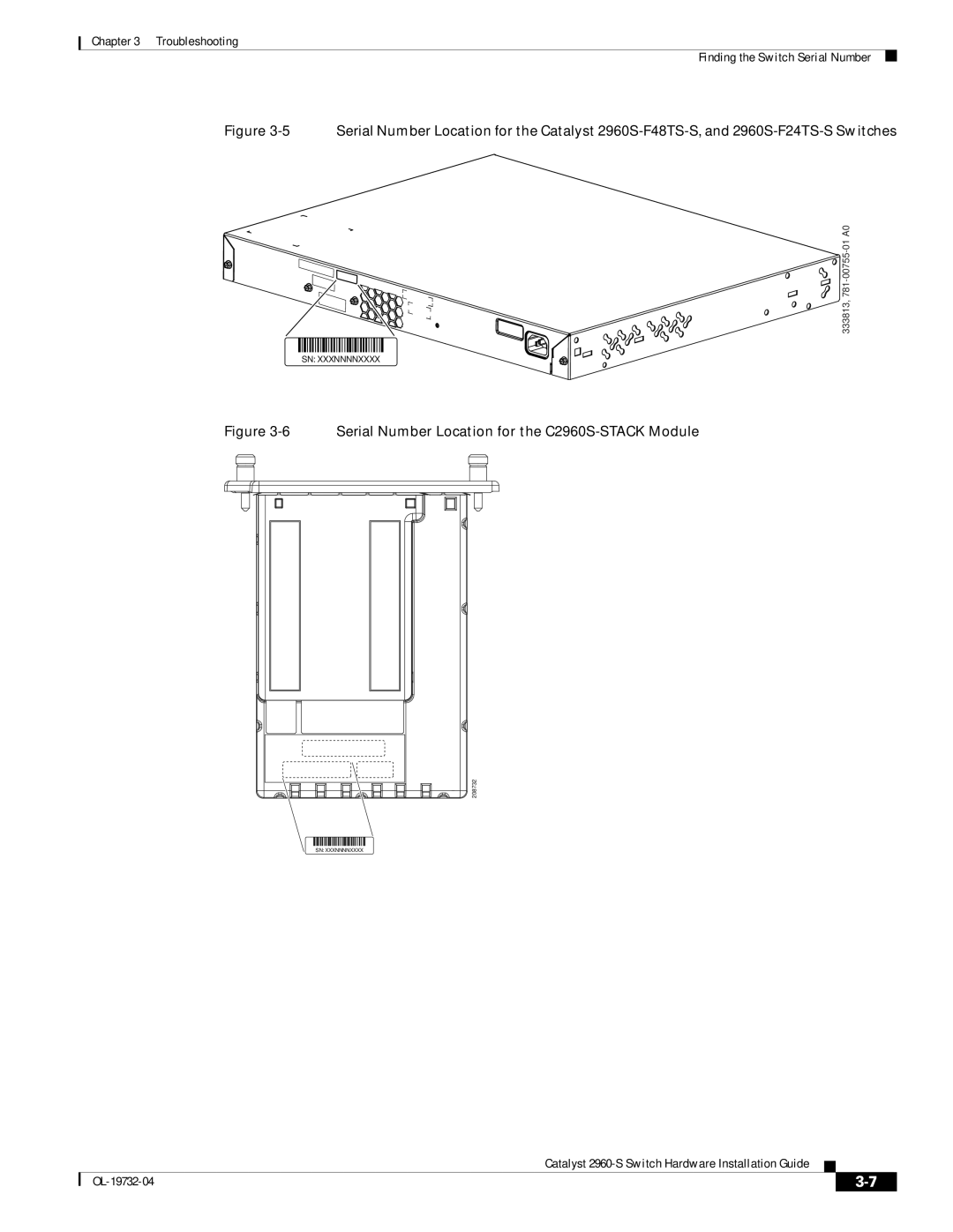 Cisco Systems 2960S-24TS-S, WSC2960S24TSSRF manual Serial Number Location for the C2960S-STACK Module 