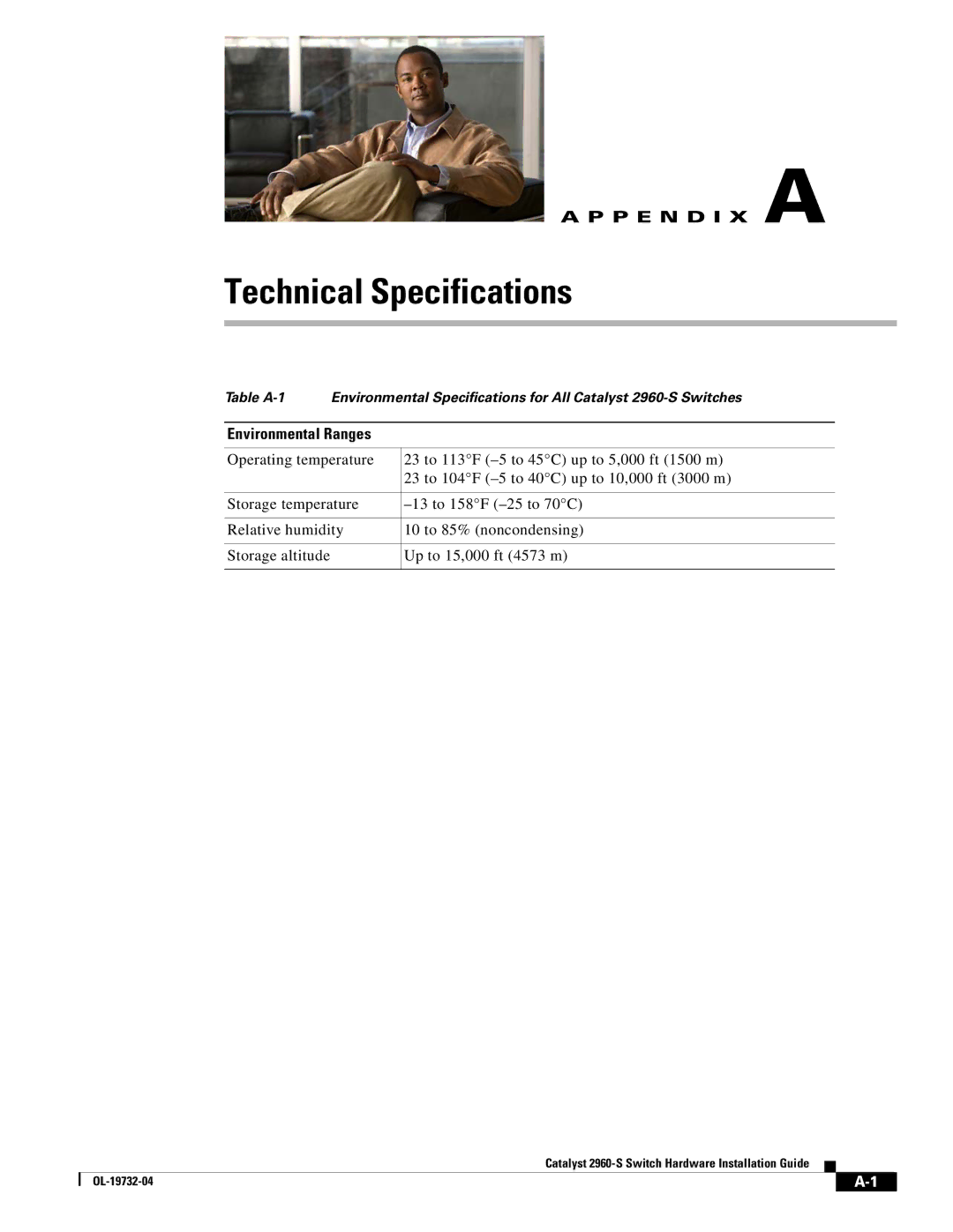 Cisco Systems 2960S-24TS-S, WSC2960S24TSSRF manual Technical Specifications, Environmental Ranges 