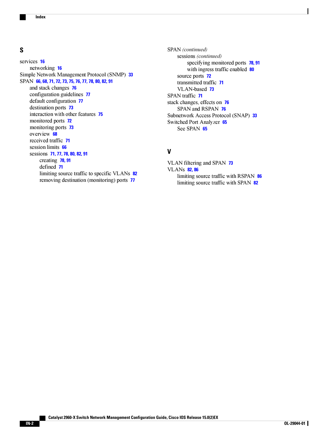 Cisco Systems WSC2960X24TDL, WSC2960X48TSL, WSC2960X24PSL, WSC2960X24TSLL, WSC2960X24PDL, C2960XSTACK manual Span sessions 