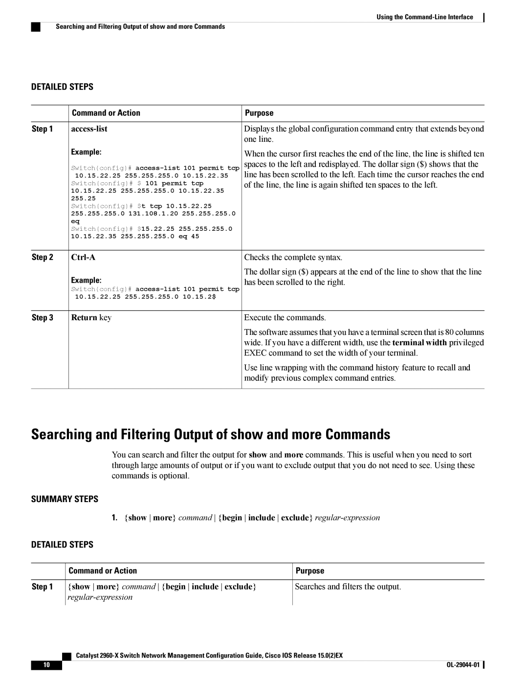 Cisco Systems WSC2960X48TSL, WSC2960X24TDL Searching and Filtering Output of show and more Commands, Access-list, One line 