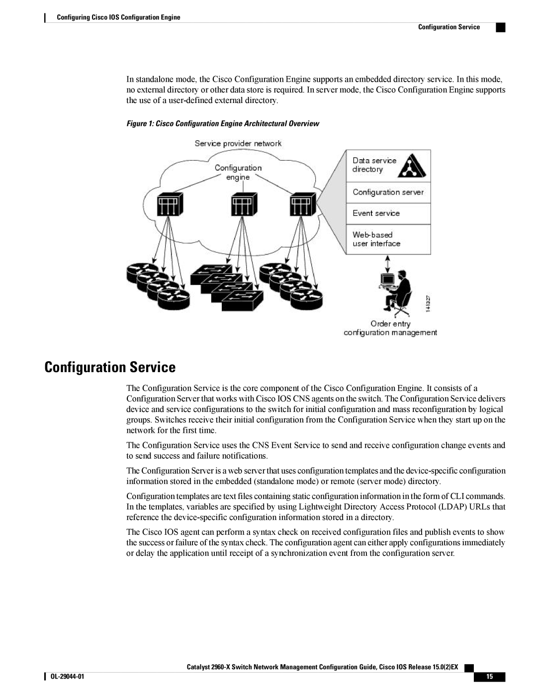 Cisco Systems WSC2960X24TSL, WSC2960X24TDL manual Configuration Service, Cisco Configuration Engine Architectural Overview 