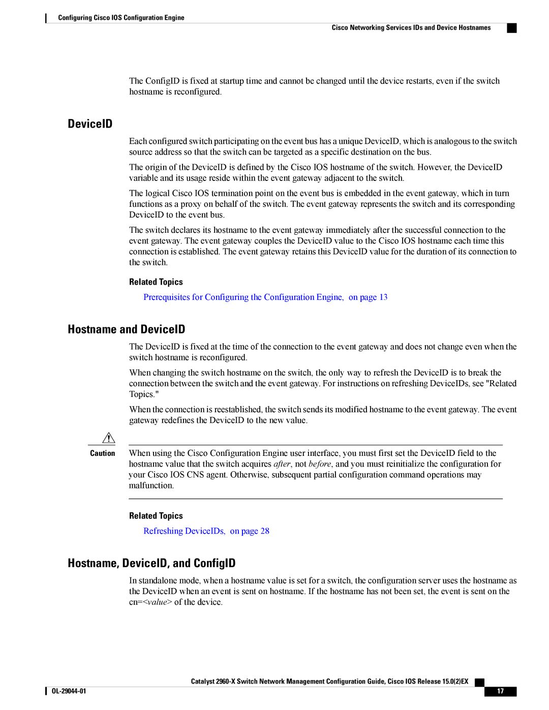 Cisco Systems WSC2960X48TSL, WSC2960X24TDL, WSC2960X24PSL manual Hostname and DeviceID, Hostname, DeviceID, and ConfigID 