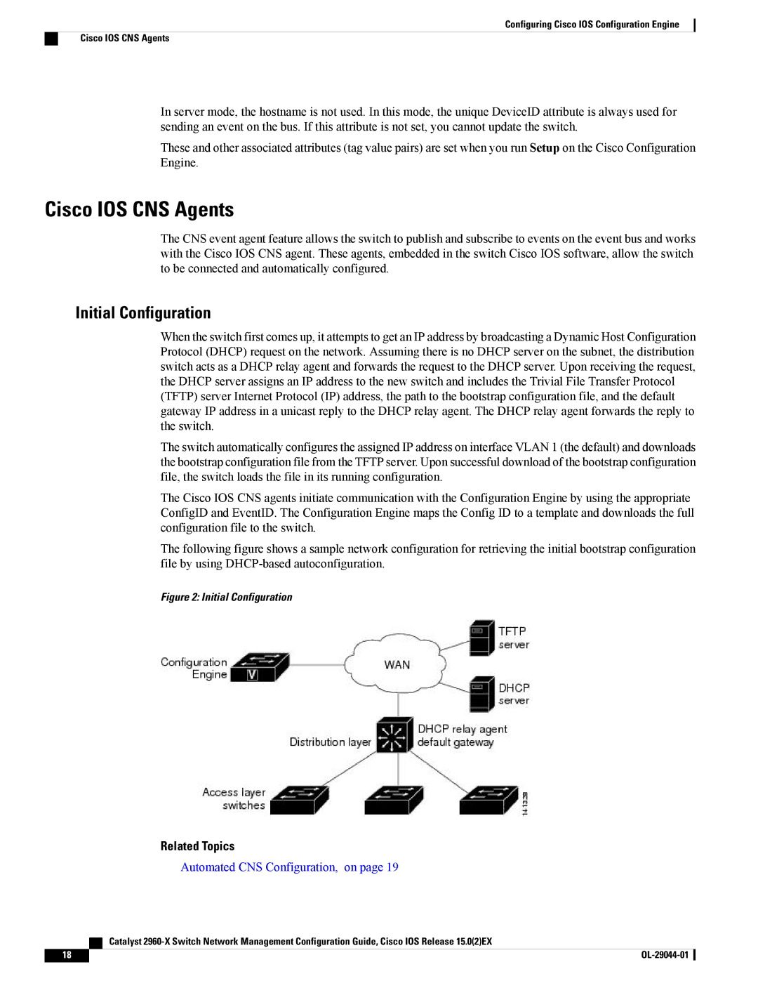 Cisco Systems WSC2960X24PSL, WSC2960X24TDL, WSC2960X48TSL, WSC2960X24TSLL manual Cisco IOS CNS Agents, Initial Configuration 