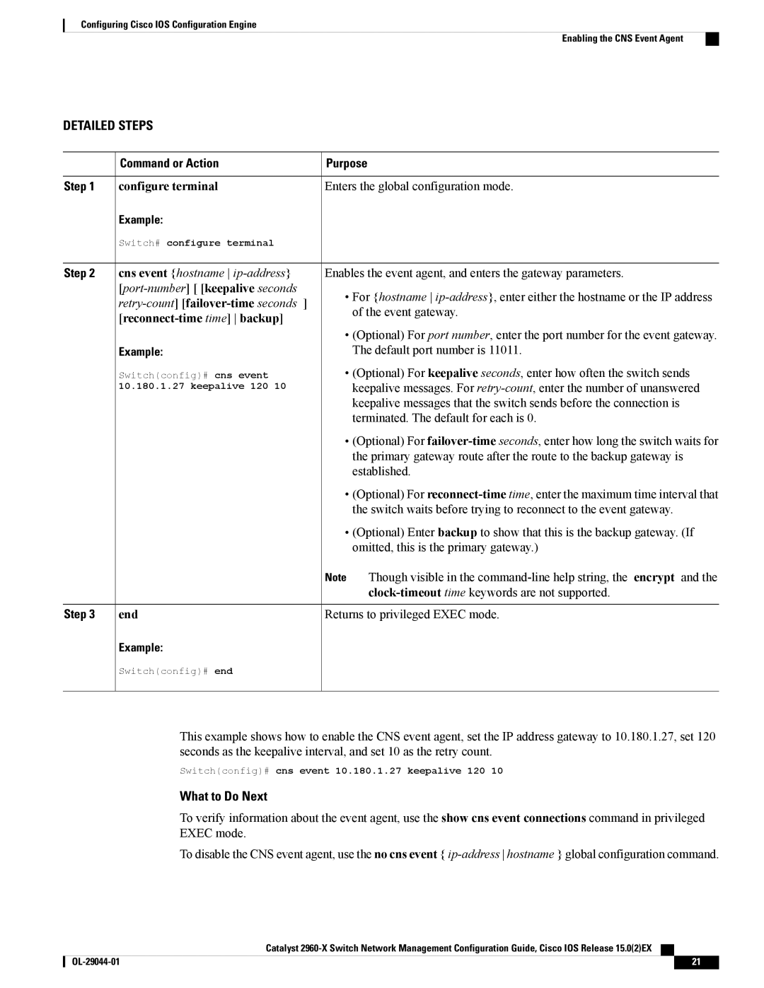 Cisco Systems C2960XSTACK manual Configure terminal Enters the global configuration mode, Reconnect-time time backup 