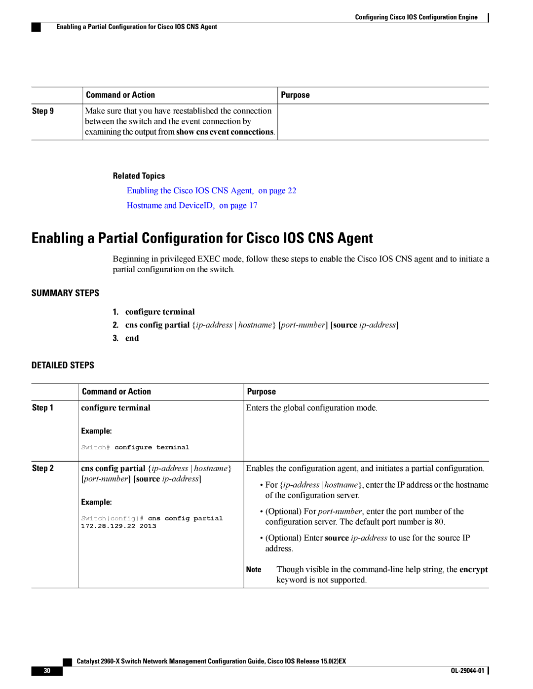 Cisco Systems WSC2960X24TDL, WSC2960X48TSL, WSC2960X24PSL manual Enabling a Partial Configuration for Cisco IOS CNS Agent 