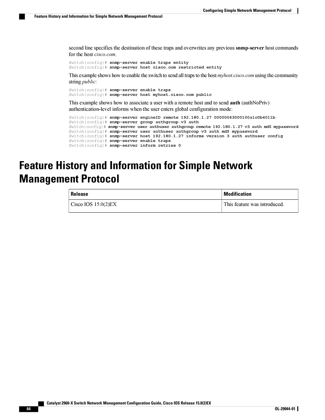 Cisco Systems WSC2960X24TSL, WSC2960X24TDL, WSC2960X48TSL, WSC2960X24PSL manual Switchconfig# snmp-server enable traps entity 