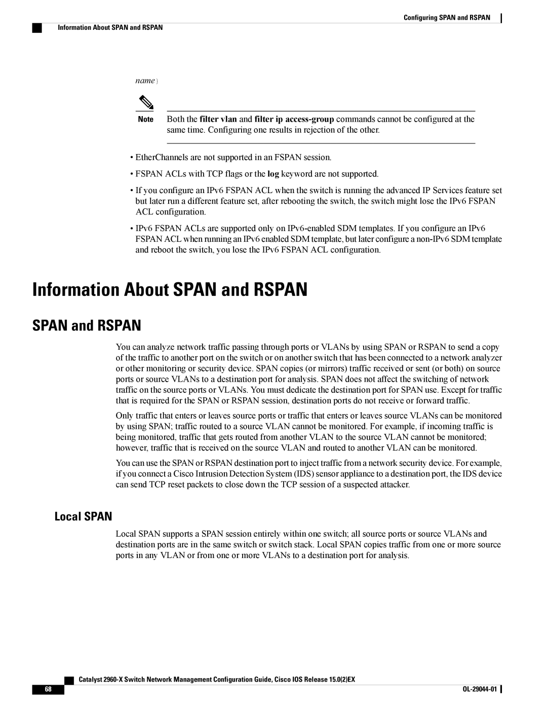 Cisco Systems WSC2960X24TSLL, WSC2960X24TDL, WSC2960X48TSL, WSC2960X24PSL manual Information About Span and Rspan, Local Span 