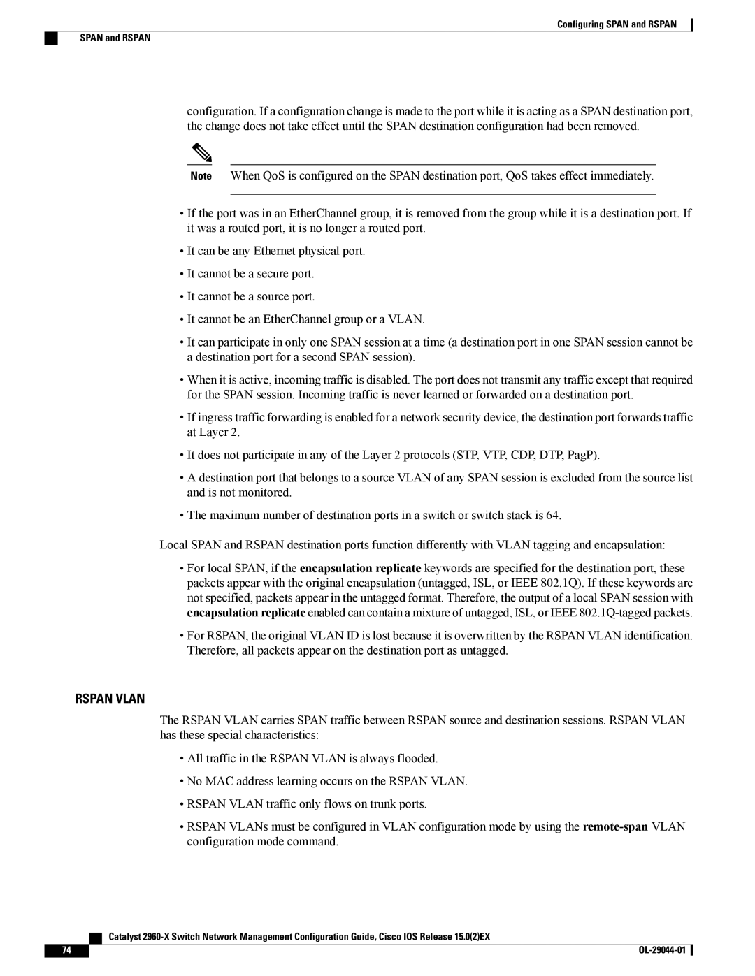 Cisco Systems WSC2960X24PSL, WSC2960X24TDL, WSC2960X48TSL, WSC2960X24TSLL, WSC2960X24PDL, C2960XSTACK manual Rspan Vlan 