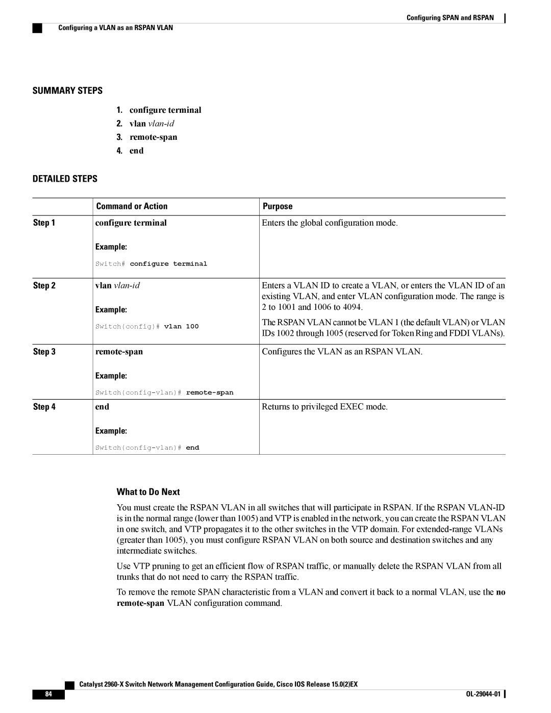 Cisco Systems C2960XSTACK, WSC2960X24TDL, WSC2960X48TSL, WSC2960X24PSL, WSC2960X24TSLL, WSC2960X24PDL manual Remote-span End 