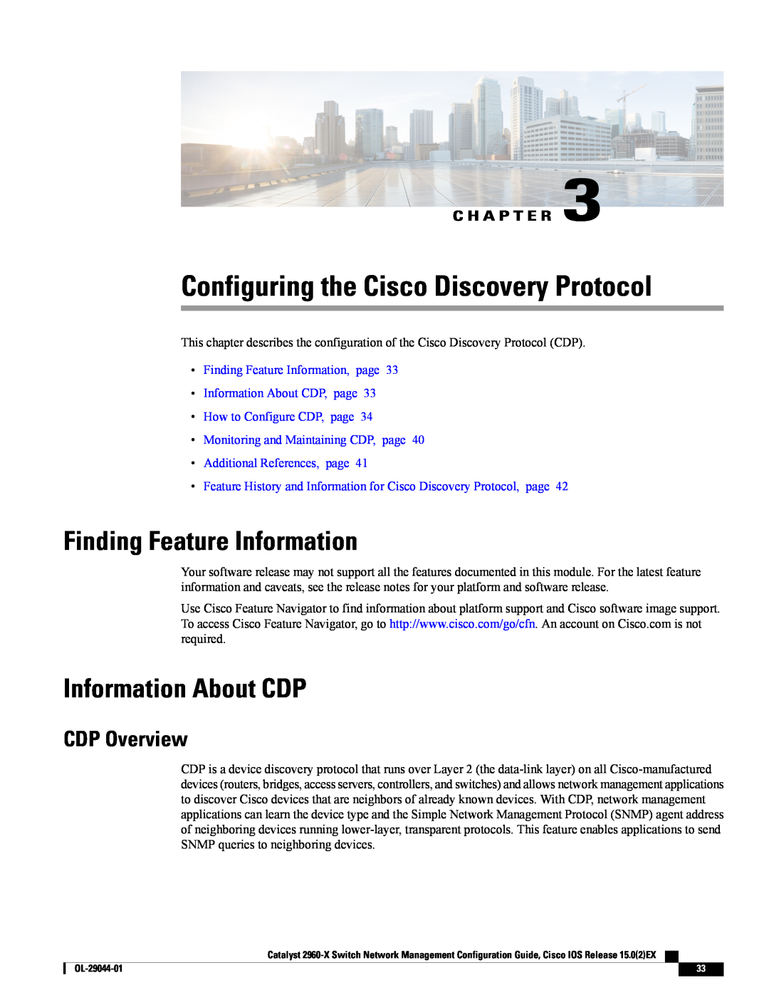 Cisco Systems WSC2960X24TSLL Configuring the Cisco Discovery Protocol, Information About CDP, CDP Overview, C H A P T E R 