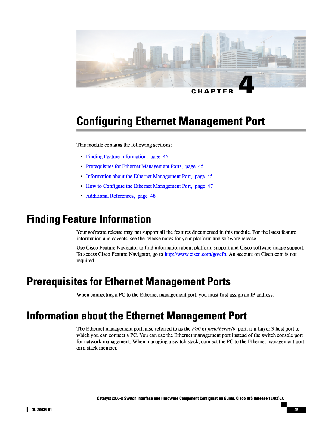 Cisco Systems WSC2960X48TDL manual Configuring Ethernet Management Port, Prerequisites for Ethernet Management Ports 