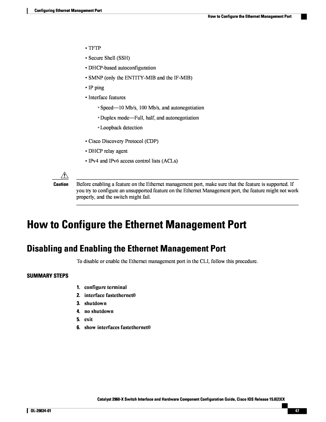 Cisco Systems WSC2960X48TDL manual How to Configure the Ethernet Management Port, Summary Steps 