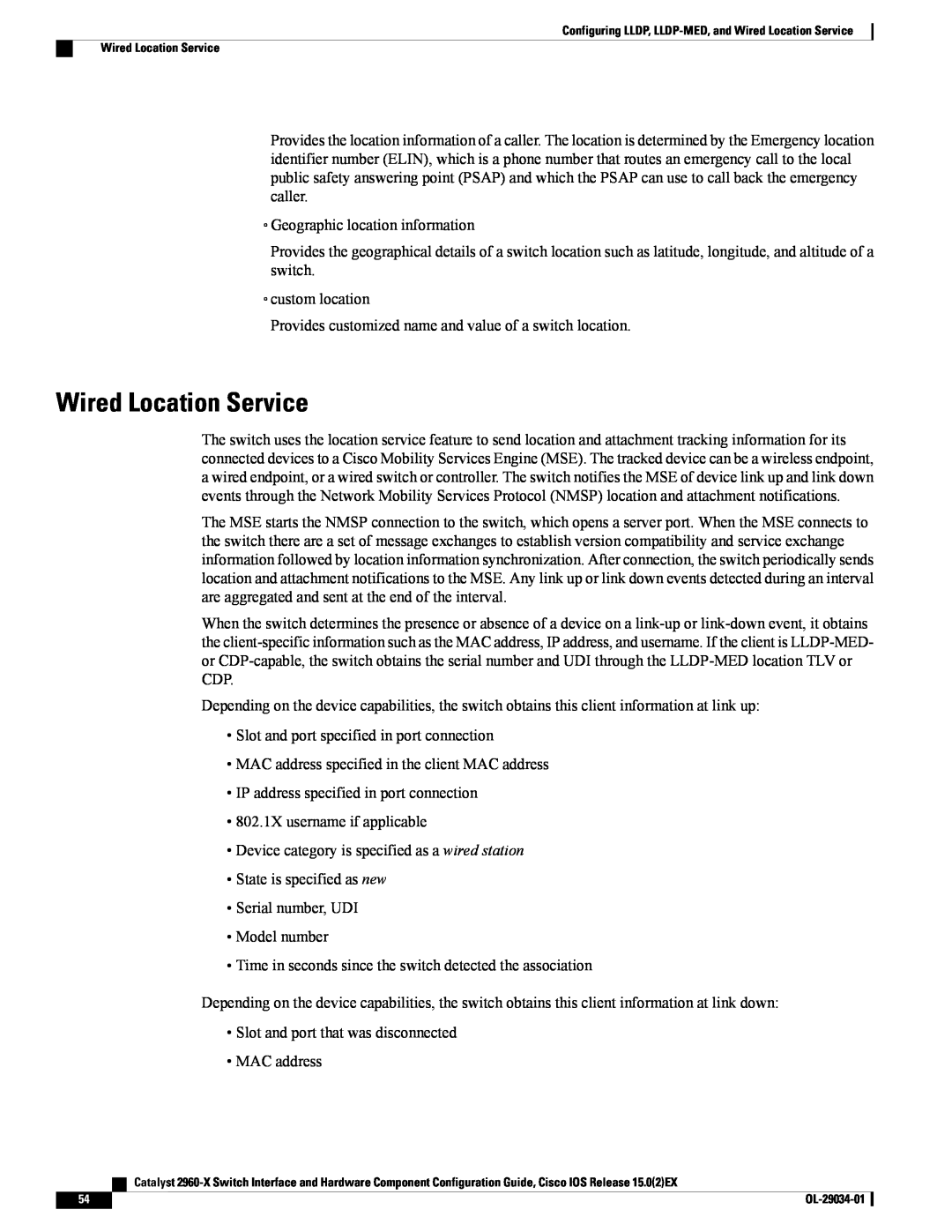 Cisco Systems WSC2960X48TDL manual Wired Location Service 