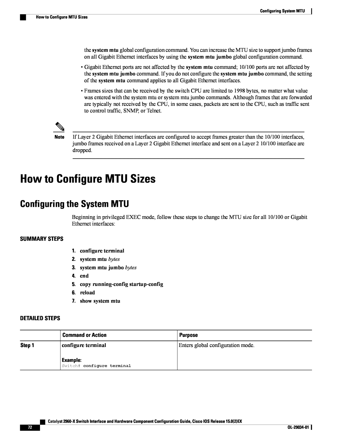 Cisco Systems WSC2960X48TDL manual How to Configure MTU Sizes, Configuring the System MTU, show system mtu, Summary Steps 
