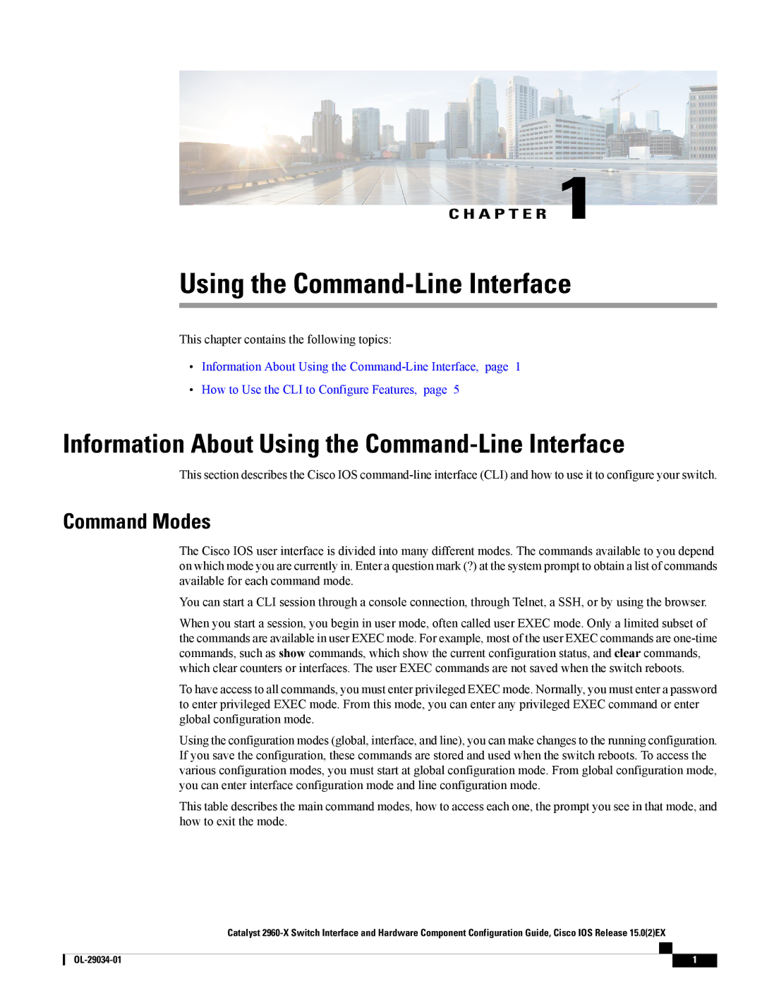 Cisco Systems WSC2960X48TDL manual Information About Using the Command-Line Interface, Command Modes 